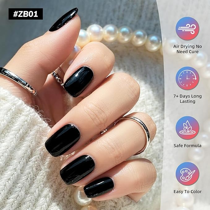 OpenLive 10ml Nail Polish Set 6 Colors Black White Red Deep Blue Dark Green Deep Purple All Seasons Neutral Color Quick Dry Nail Polish Set for Women Salon DIY Nail Art