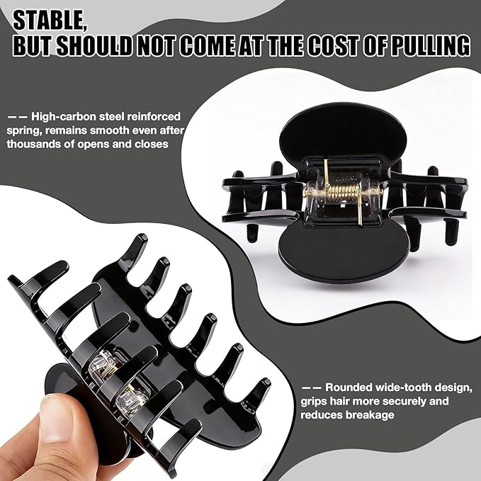Big Hair Claw Clips for Thick Hair, Acetate Nonslip Large Black Hair Clips, Celluloid Butterfly Jaw Clips, Strong Hold for Women