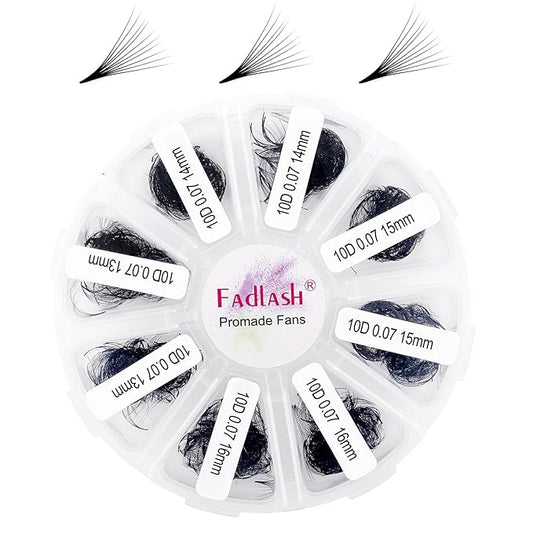 Lash Extension 1000 Fans/Tray Mixed Premade Fans Eyelash Extensions D Curl Promades Eyelash Volume Lash Extensions Loose Fans Pre Made Volume Lashes Pointed Base (10D-0.07D, 13-16mm)