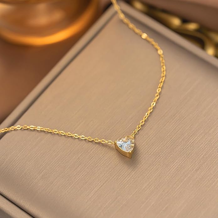 Luxval Diamond Pendant Gold Necklace for Women，Dainty 18k Gold Plated Choker Necklaces Simple Gold Jewelry Gifts for Women Girls