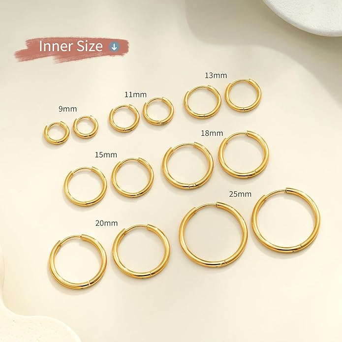 Eaciy 7 Pairs Gold Hoop Earrings for Women - 18K Gold Plated Hoop Earrings Set Lightweight Minimalist Small Hoops Hypoallergenic Thick Lightweight Earring for Women Jewelry Gifts
