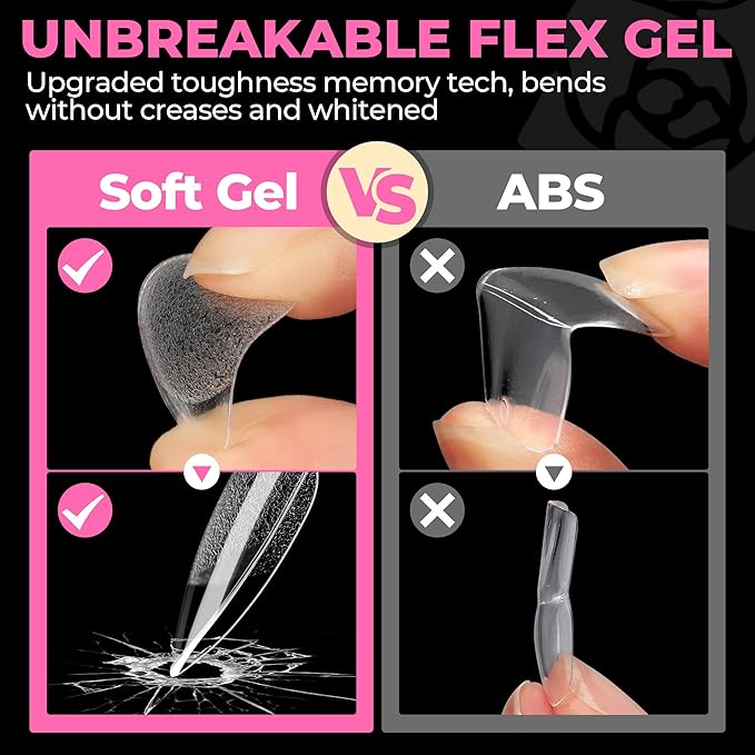 UNA GELLA Short Oval Almond Fake Nails 504pcs Press on Nails Pre-shape Short Almond Round Gel Nail Tips for Full Cover Acrylic False Nails For Nail Extension Home DIY Salon 12 Sizes False Gelly Tips