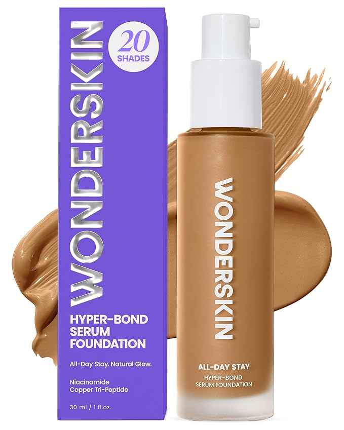 Wonderskin Hyper Bond All-Day Stay Serum Foundation – Waterproof, Transfer-Proof, 24HR Longwear Face Makeup with Niacinamide & Hyaluronic Acid – Lightweight, Natural Finish (Afterglow)