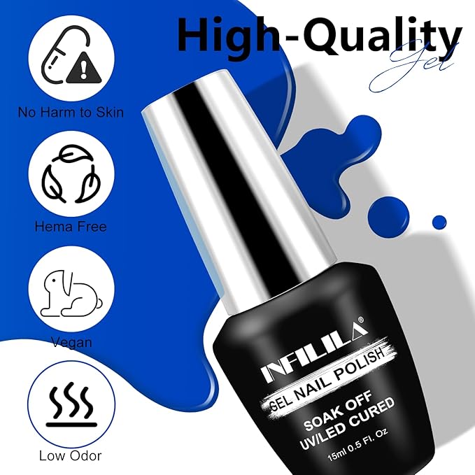 NXJ INFILILA Blue Gel Nail Polish, 15ML One-Stroke Coloring Royal Blue UV LED Gel Polish High Gloss, Hema Free Color Gift for Nail Art Design Manicure Salon DIY Salon SQ214