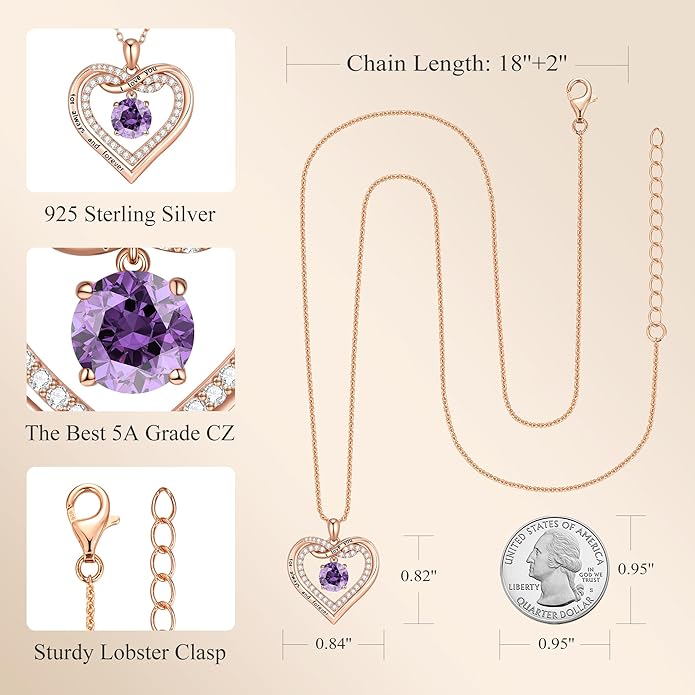 G&GEMSJEW Infinity Heart Birthstone Necklaces for Women, 925 Sterling Silver Jewelry, Pendant Heart Necklaces Birthday Anniversary Christmas Gift for Women Wife Mom Girlfriend Lady
