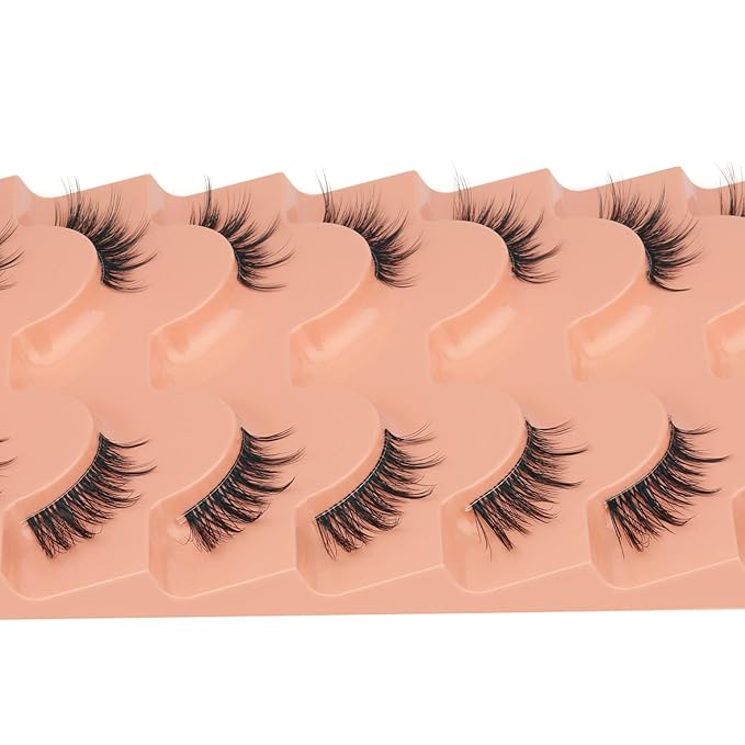 False Eyelashes Natural Half Lashes Wispy Manga Lashes C Curl Light Fake Eyelashes 7 Pairs Clear Band Pestañas Postizas by TOOCHUNAG