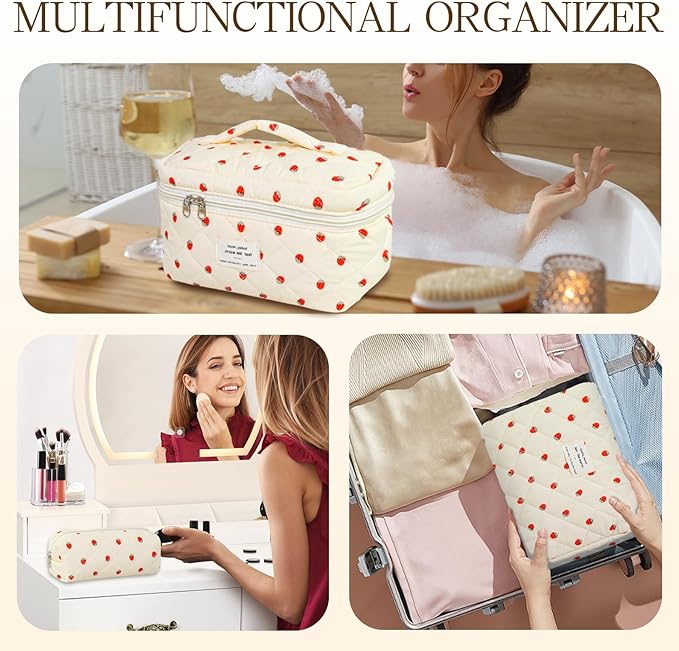 3Pcs Travel Makeup Bag, Travel Toiletry Bag for Women, Cosmetic Bags for Women Travel Set, Cute Makeup Bags, Quilted Cosmetic Bag, Women's Quilted Toiletry Bag Storage