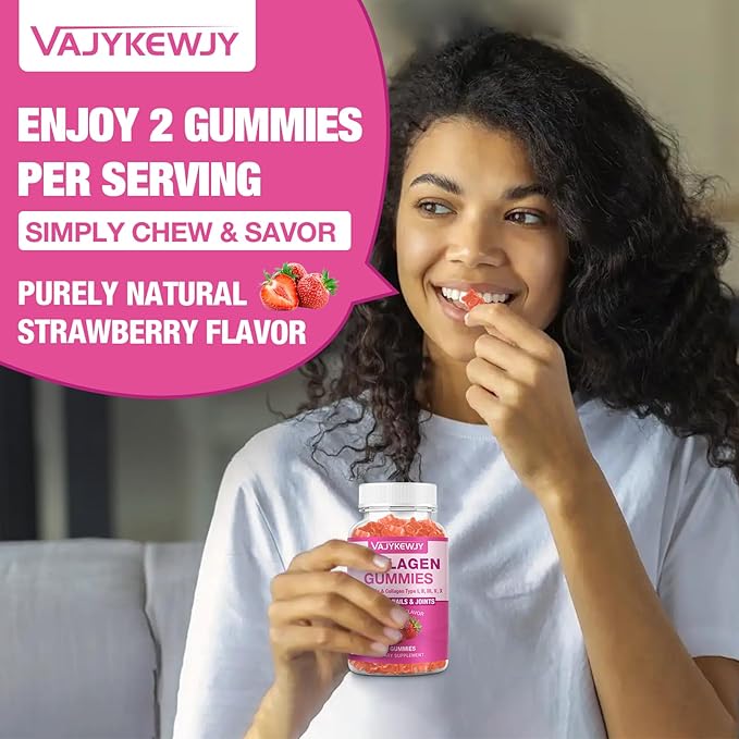 VAJYKEWJY 2-Pack Collagen Gummies for Women & Men - with Biotin, Vitamin C, & Zinc for Skin Radiance, Hair Growth, Strong Nails, & Joint Support, 120 Count