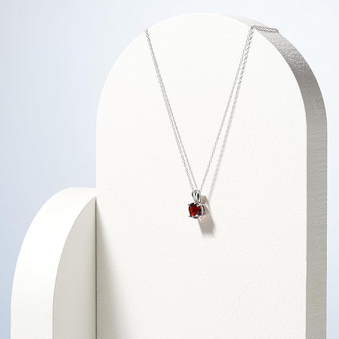 Amazon Essentials Sterling Silver Round Cut Birthstone Pendant Necklace 18"