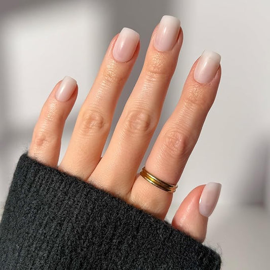Glamnetic Press On Nails - Clean Cut | Short Squoval White Fake Nails, Salon Quality Milky Nails | 15 Sizes - 30 Nail Kit with Glue