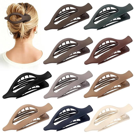 10 Pcs Flat Hair Clips for Women French Concord Claw Clips for Thick and Thin Hair Claw Clips Duck Billed Barrettes Hair Accessories for Women and Girls (Brown Dark Colorful)