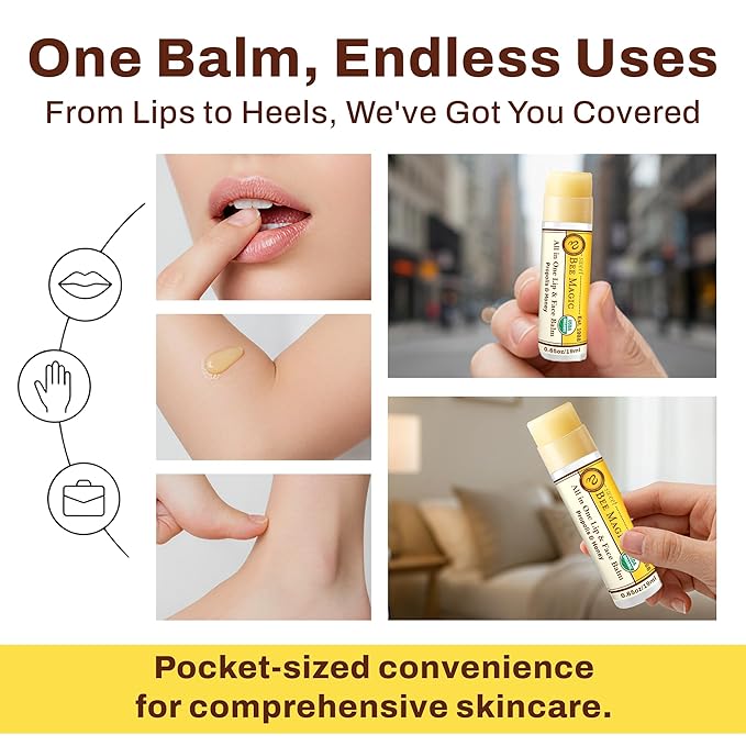 Sweet Bee Naturals Magic Wand - Certified Organic Lip and Face Moisturizing Wand - Natural Balm Wand for Dry Skin and Lips, Non-Petroleum Jelly for All Ages and Skin Types,0.65 oz-6 pack