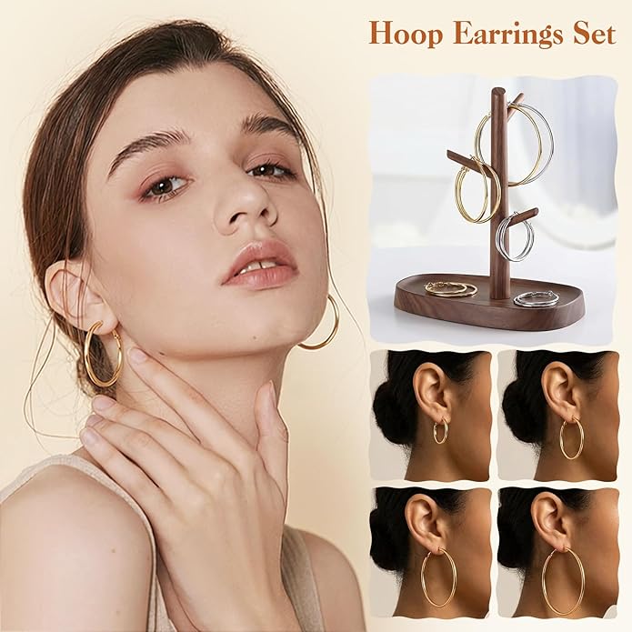 8 Pairs Gold Silver Hoop Earrings for Women, Hypoallergenic Stainless Steel Two Tone hoop earrings set, Lightweight Earrings Hoops for Women 4 Sizes (30/40/50/60mm)