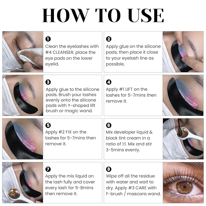 Libeauty Lash Lift and Color Kit Black, 4-in-1 Eyelash Perm and Brow Lamination Set with 15ml Large Volume Black Cream, DIY Eye Lash Wave and Brow Setting Tools for Home Use, 4 Weeks Curl & Definition