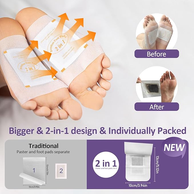 Ginger Foot Pads, 60 Pads One-Piece Design Premium Natural Bamboo Vinegar Foot Care Pad with Natural Crystals for Stress & Fatigue Relief, Ideal for Winter Better Sleeping, Lavender Scented
