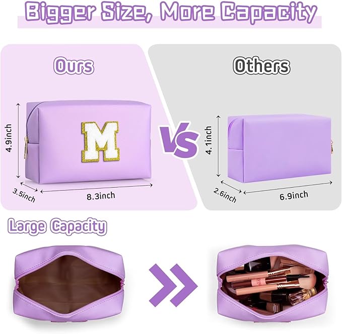 TOPEAST Preppy Makeup Bag, Cute Makeup Pouch PU Leather Waterproof Cosmetic Bag, Personalized Birthday Gifts for Mom Teacher Friends Bridesmaids Nurse, Trendy Stuff for Girls (Purple I)