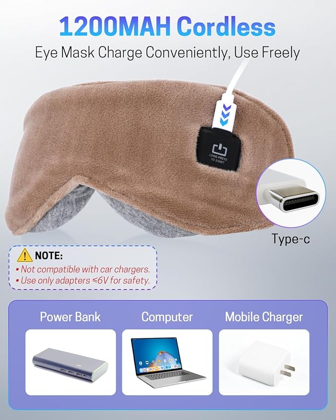 Heated Eye Mask for Dry Eyes, Stye Relief and Improved Sleep - Cordless Rechargeable Warm Compress with Graphene Heating, 3 Temp Settings, Auto Shut-Off, Washable Sleep Mask for Travel