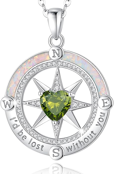 FANCIME Compass Necklace for Women Sterling Silver Compass Jewelry Opal Pendant Fine Jewelry Gemstone Birthday Christmas Gifts for Wife