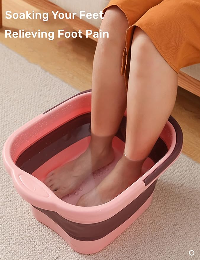 DoroSun Collapsible Foot Spa Bath Soaking Tub for Girls Women, Inflatable Feet Soak Basin Bucket with Handle and Feet Massaging Acupoint, Pink