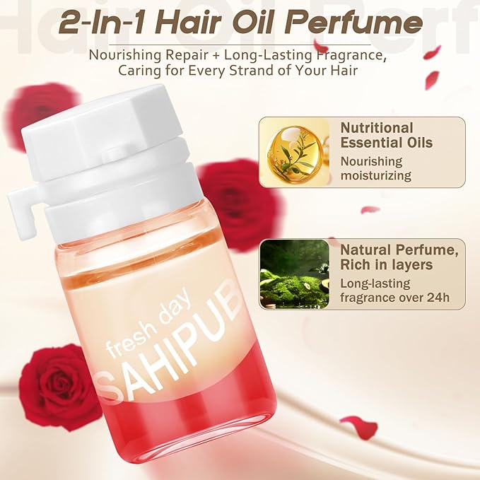 SAHIPUB Hair Perfume Oil, 40 Mini Bottles, 2-in-1 Leave-In Hair Serum, Argan & Avocado Oils + Amino Acids for Frizzy, Dry & Damaged Hair, Lightweight Non-Greasy, Long-Lasting Scent, 1.83 fl oz