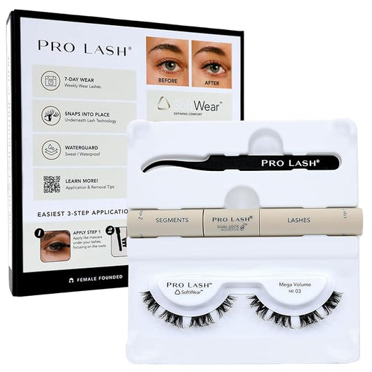 Pro Lash SoftWear Mini Lash Clusters Kit - Seamless, Lightweight Lashes - 7-Day Cluster Eyelash Extensions - False Eyelashes Plus Adhesive and Tweezers - Mega Volume No. 03 Black