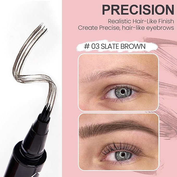 Eyebrow Pen, 3D Multi-Forked Eyebrow Pencils for Women, Waterproof Liquid Brow Pencil with Angled Brow Brush for Hair-Like Strokes, 24hrs Long Lasting Quick Dry Touch-Up Eyebrow Pen, Easy to Use- #03