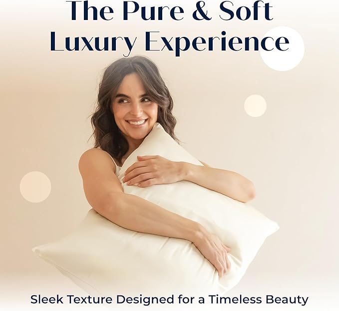 Moonaé Mulberry Silk Pillowcase – Pure Silk Pillow Cover for Healthier Hair & Smoother Skin – Soft, Breathable and Temperature-Regulating, Luxurious Silk Case Colors Ivory-Q