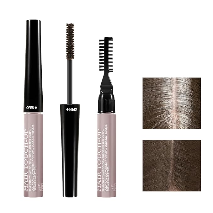 GEUUFEA Hair Mascara for Gray Hair, 3 In 1 Hair Color Concealer Stick with Precision Applicator, Temporary Hairline Filler, Multi-Purpose Mascara for Eyebrow and Beard（Dark Brown）