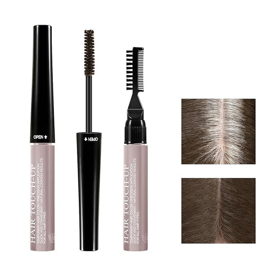 GEUUFEA Hair Mascara for Gray Hair, 3 In 1 Hair Color Concealer Stick with Precision Applicator, Temporary Hairline Filler, Multi-Purpose Mascara for Eyebrow and Beard（Dark Brown）