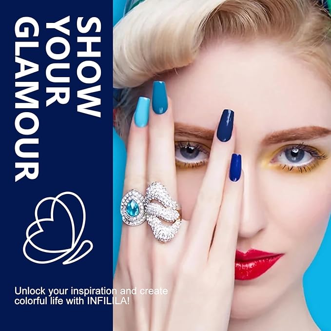 NXJ INFILILA Blue Gel Nail Polish, One-Stroke Coloring Dark Blue UV LED Gel Polish 15ml 0.51oz, Hema Free Royal Navy Deep Color Gift for Nail Art Manicure DIY for Women Girls SQ259