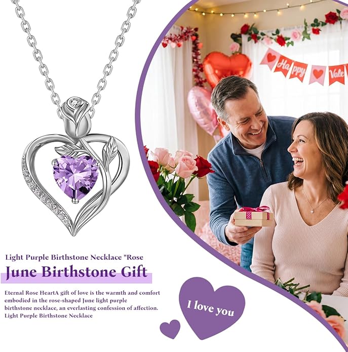 1.2CT Rose Heart Necklace Option of Moissanite or Lab-Grown Sapphire Ruby Emerald&More Necklace for Women Birthstone Girlfriend Necklace S925 Sterling Silver 18K White/Rose Gold Plated D Color VVS1 Gift for Wife Mother Daughter for Birthday Anniversary...