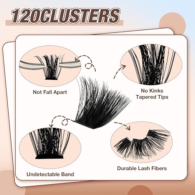 AILAISHI Lash Clusters Kit, DIY Cluster Eyelash Extensions 14‑20mm, 200D, 120pcs Fluffy D Curl Natural Lashes–Fake Cat Eye Individual Clusters