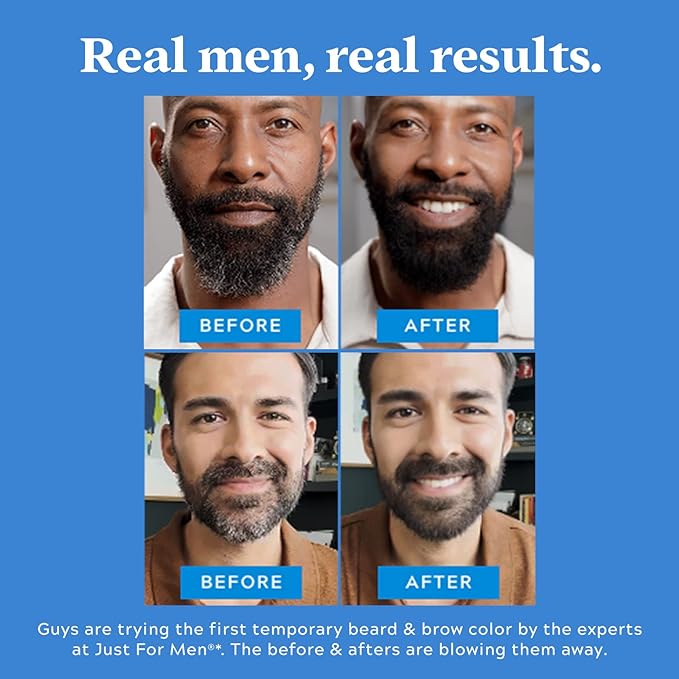 Just for Men 1-Day Beard & Brow Color, Temporary Color for Beard and Eyebrows, For a Fuller, Well-Defined Look, Up to 30 Applications, Darkest Brown/Black (Pack of 2)