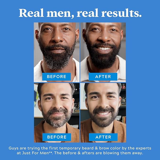 Just for Men 1-Day Beard & Brow Color, Temporary Color for Beard and Eyebrows, For a Fuller, Well-Defined Look, Up to 30 Applications, Dark Brown, Ships in Eco-Friendly Packaging (Pack of 3)