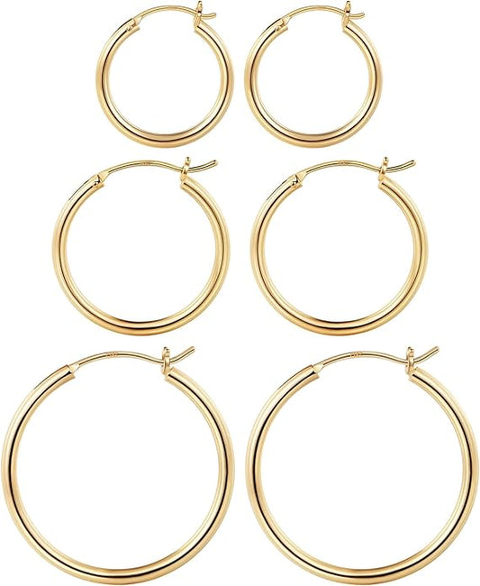 M MOOHAM 14K-Gold-Plated Hoop Earrings for Women - Hypoallergenic 14K Gold 925 Sterling silver-plated Post Sensitive Ears Nickel Free Hoops Earrings Set for Women Jewelry Lightweight 13-60mm