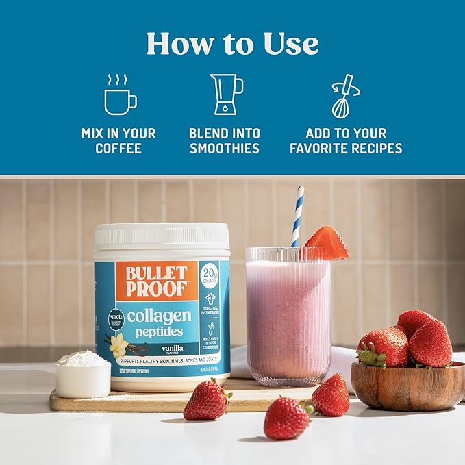 Bulletproof Vanilla Collagen Peptides Powder with MCT Oil, 17.6 Ounces, Grass-Fed Collagen Protein for Skin, Bones and Joints