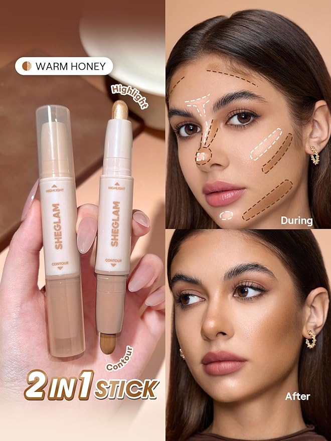 SHEGLAM 2-in-1 Contour & Highlight Stick Cream Waterproof Contour Stick-Warm Honey