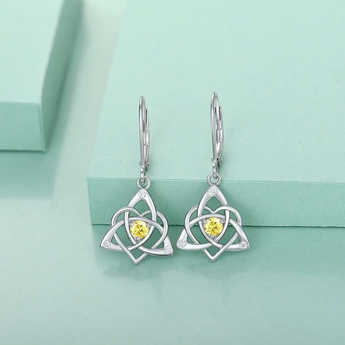 Starchenie Celtic Knot Dangle Earrings Sterling Silver Trinity Love Knot Leverback Earrings Gemstones Jewelry for Women