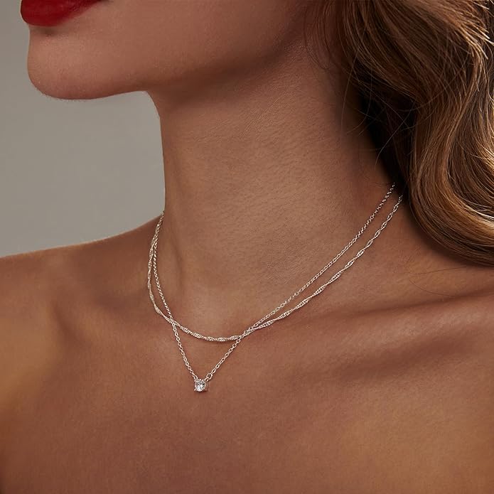 Luxval Diamond Pendant Gold Necklace for Women，Dainty 18k Gold Plated Choker Necklaces Simple Gold Jewelry Gifts for Women Girls