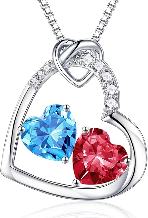 Iefil Valentines Day Gifts for Her - 925 Sterling Silver Heart Birthstone Necklace, Anniversary Birthday Gifts for Women Wife Girlfriend, Jewelry for Mom Daughter