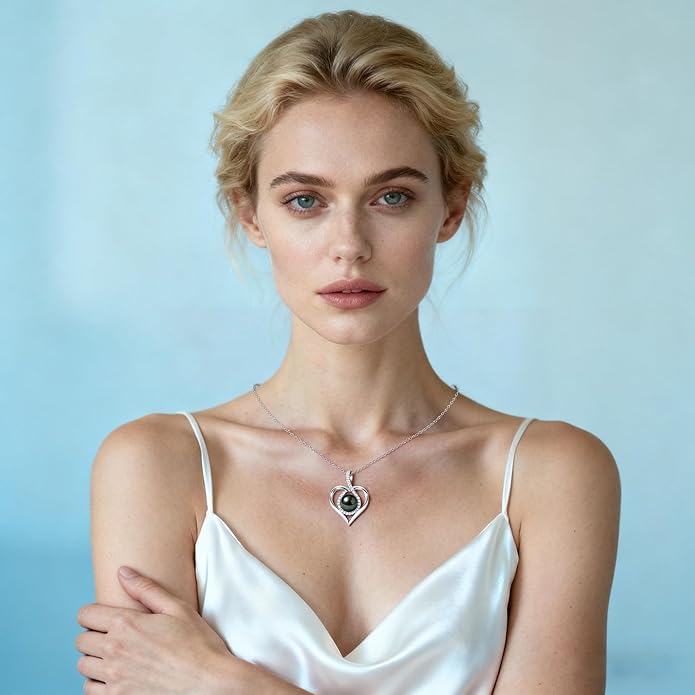 Genuine Tahitian Black Pearl Necklace for Women, 9-13mm AAAA Seawater Pearl - Sterling Silver Moissanite Pendant, Wedding Anniversary, Birthday, Christmas Gift for Wife, Mom, Girlfriend, Fine Jewelry