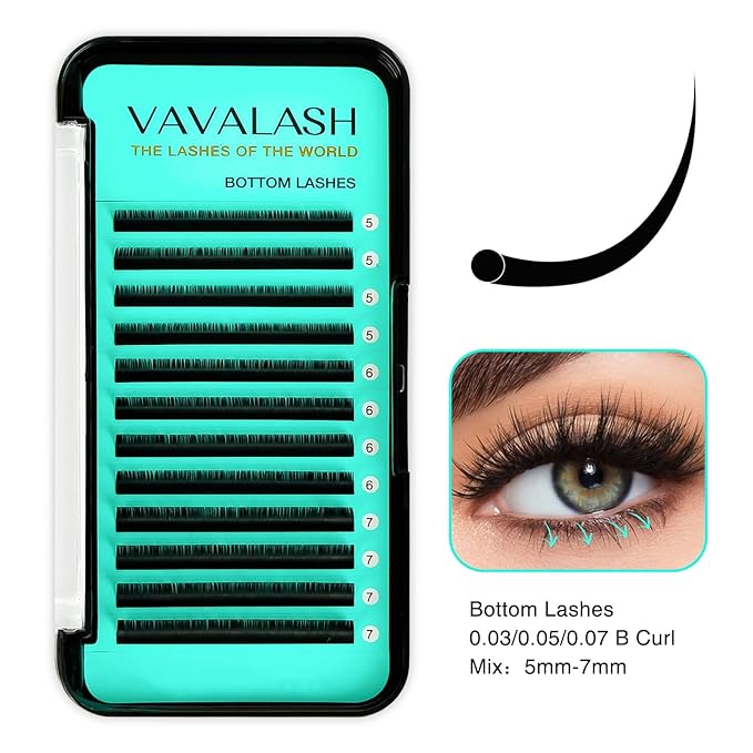 VAVALASH Bottom Lash Extensions 5/6/7mm Mixed Under Bottom Lower Eyelash Extensions Natural Bottom Lashes（0.03-B-5-7mm Mixed）, Black