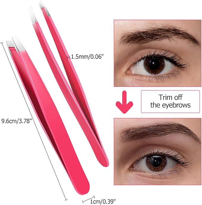 Mudder 12 Pcs Eyebrow Tweezers Set for Facial Hair Stainless Steel Slanted Tip Tweezers in Bulk for Men and Women (Rose Red)
