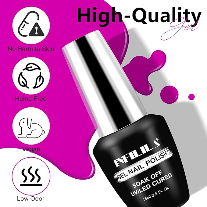 NXJ INFILILA Purple Gel Nail Polish, 15ml Light Purple UV LED Gel Polish One-Stroke Coloring, Hema Free Lavender Color High Gloss Soak Off UV Manicure Salon DIY for Girls SX0127