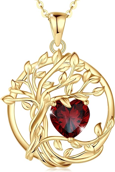 FANCIME Tree of life Birthstone necklace Sterling Silver Pendant Birthstone Necklace Gemstone Anniversary Birthday Jewelry Christmas Gifts for Mom Her Wife