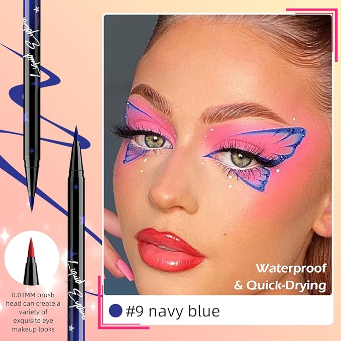 Navy Blue Matte Liquid Eyeliner Pen, Waterproof Smudge Proof Eye Liner Pencil, Brown Liquid Liner for Face Body Paint, Long Lasting & Quick Dry Bright Colorful Eyeliner Pen Eye Makeup #09
