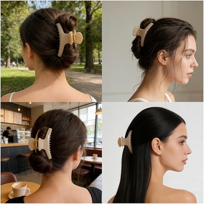5.9 Inch Extra Large Hair Clips for Women, Glossy Big Butterfly Claw Clips for Thick Long Curly Wavy Hair, Non Slip & Strong Hold, Jumbo Lady Shower Claw Clip, Neutral Hair Claws(Beige) ﻿