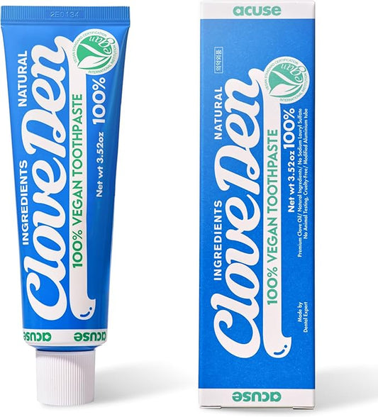 CloveDen Vegan Fluoride Toothpaste – Herbal Gum Care with Clove & Tea Tree, Anti-Plaque & Tartar Control, Bad Breath Treatment, Gentle for Sensitive Teeth, SLS-Free, Lemon Mint, 3.52oz / 100g