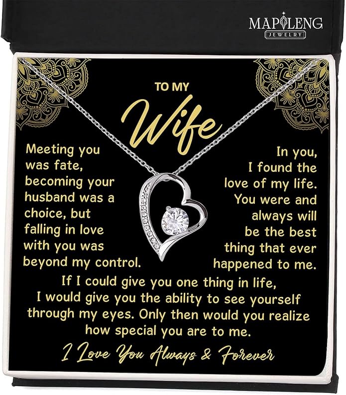 Mapileng To My Wife – Love Knot Necklace from Husband with Heartfelt Message Card & Elegant Luxury Gift Box, A Meaningful Romantic Jewelry Gift for Anniversary, Birthday, Wedding, Christmas