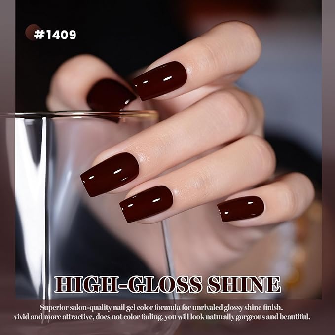 RARJSM Deep Cherry Red Gel Nail Polish Creamy Mocha Brown Gelpolish 15ML 1Pc Soak off Curing Required Nail Art French Manicure Salon DIY at Home Fall Winter